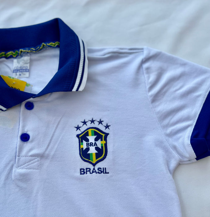 Brasil Camisa Polo Feminina Branca - Brazil Woman Polo Shirt White - Hi Brazil Market