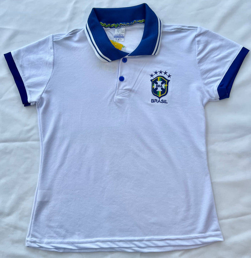 Brasil Camisa Polo Feminina Branca - Brazil Woman Polo Shirt White - Hi Brazil Market