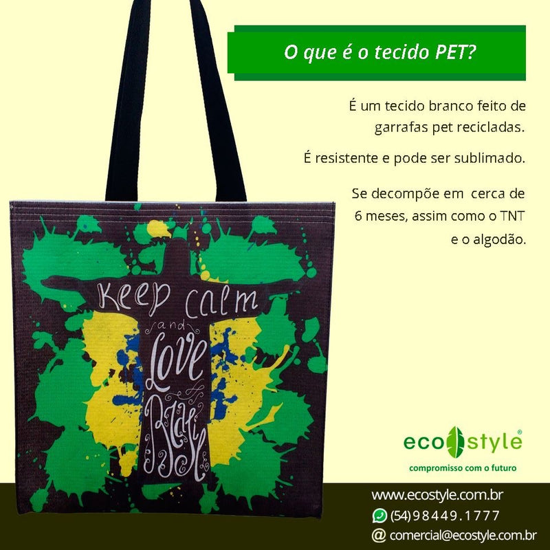 Eco Tote Bag - Bolsa Ecologica feita com tecido Reciclado Tecido Pet com Estampa em Sublimacao - Hi Brazil Market