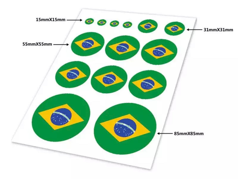 Bandeira do Brasil Cartela de Adesivos -Brazil Flag Stickers - Hi Brazil Market