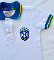 Brasil Camisa Polo Infantil Branca - Brazil Kid Polo Shirt White - Hi Brazil Market