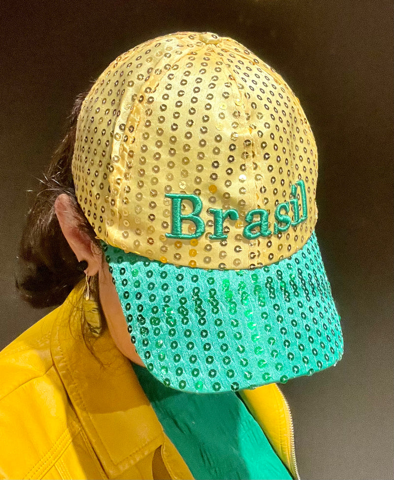 Brasil Bone de Paete Verde e Amarelo - Brazil Cap Sequin Green and Yellow - Hi Brazil Market