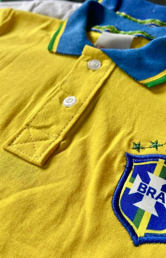 Brasil Camisa Polo Infantil Amarela - Brazil Kid Polo Shirt Yellow - Hi Brazil Market