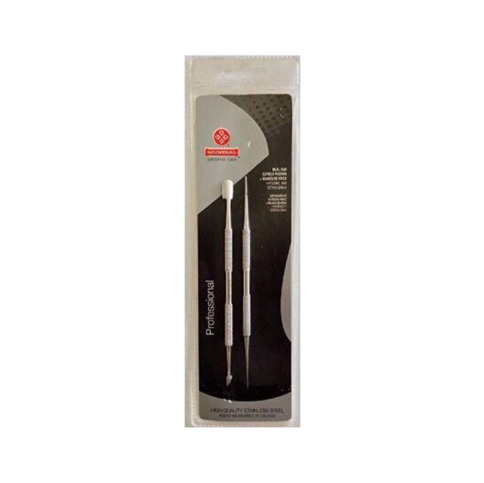 Mundial BC-376 Cuticle Pusher & Scraper + Nail Stick - Espátula Dupla + Palito de Unha - Hi Brazil Market