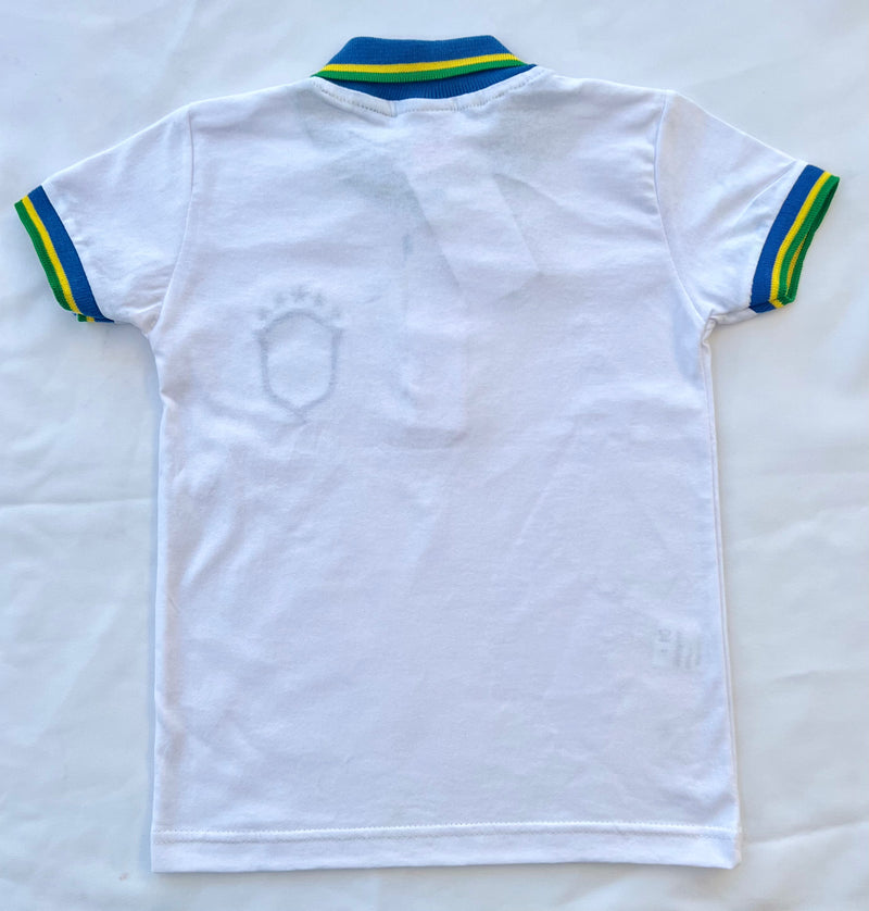 Brasil Camisa Polo Infantil Branca - Brazil Kid Polo Shirt White - Hi Brazil Market