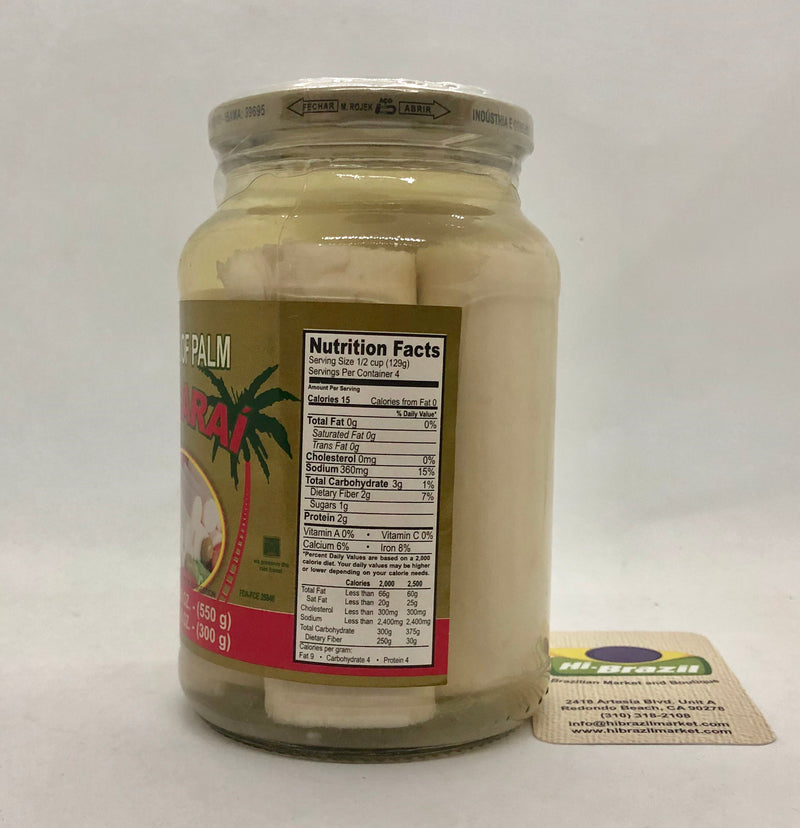 Caicarai Palmito Inteiro Peso Net 550g - Brazilian Whole Heart of Palm Net WT 10.3oz - Hi Brazil Market