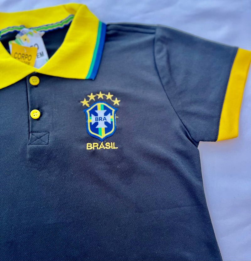 Brasil Camisa Polo Feminina Preta - Brazil Woman Polo Shirt Black - Hi Brazil Market