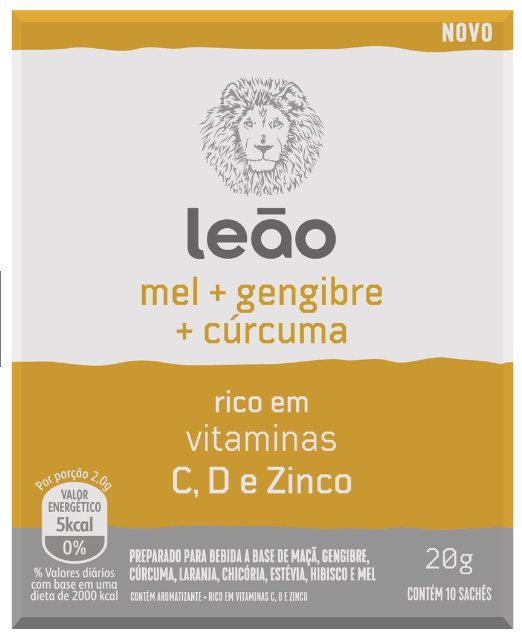 Leao Cha Mel, Gengibre e Curcuma 10 saches - Leao Honey, Ginger and Turmeric Tea 10 bags - Hi Brazil Market