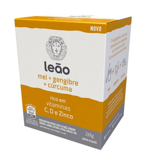 Leao Cha Mel, Gengibre e Curcuma 10 saches - Leao Honey, Ginger and Turmeric Tea 10 bags - Hi Brazil Market