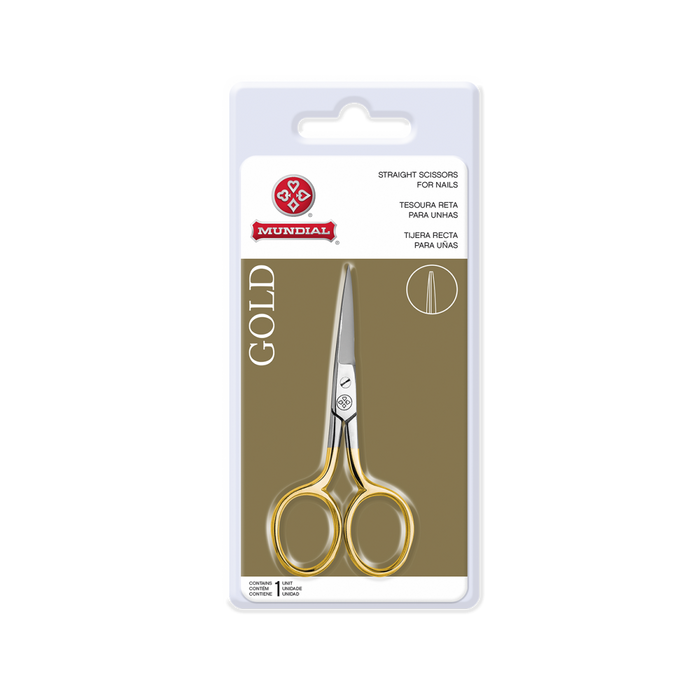 Mundial BC-333 Tesoura de Unha Reta Gold - Gold Straight Nail Scissors - Hi Brazil Market