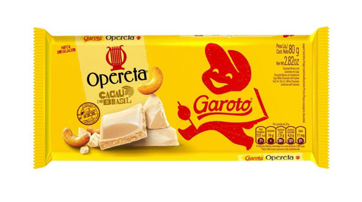 Garoto Opereta Barra de Chocolate Branco com Castanha de Caju 80g- White Chocolate Bar with Cashew Nuts - Hi Brazil Market