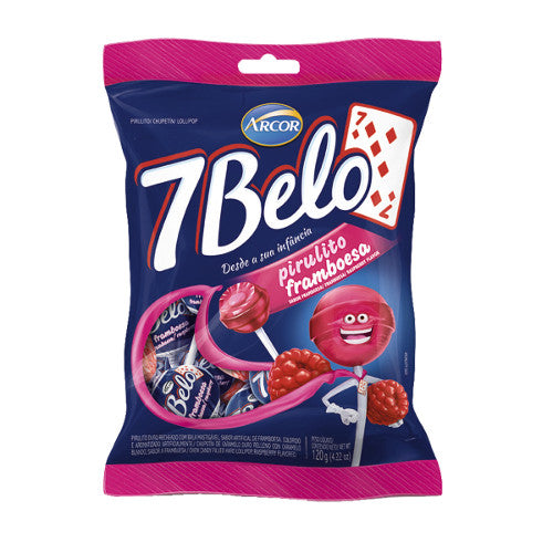 Arcor 7 Belo Pirulito Sabor Framboesa 120g - Lollipop Raspberry Flavor - Hi Brazil Market