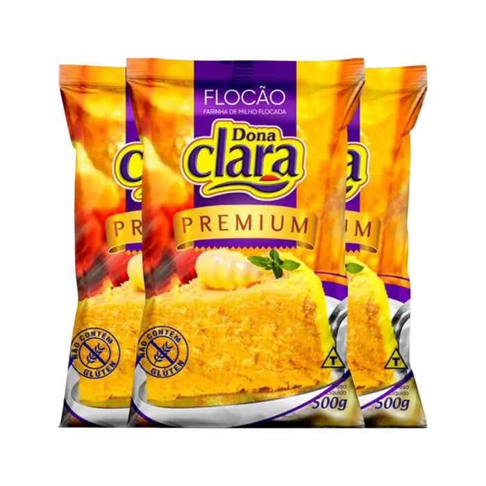 Dona Clara Premium Flocao Farinha de Milho Flocada 500g - Corn Flour Flakes 17.6 oz - Hi Brazil Market