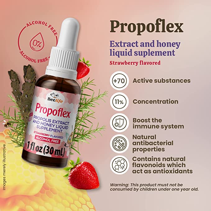 BeeLife Propoflex Extrato de Propolis Morango 30ml - Propolis Extract Strawberry flavored - Hi Brazil Market